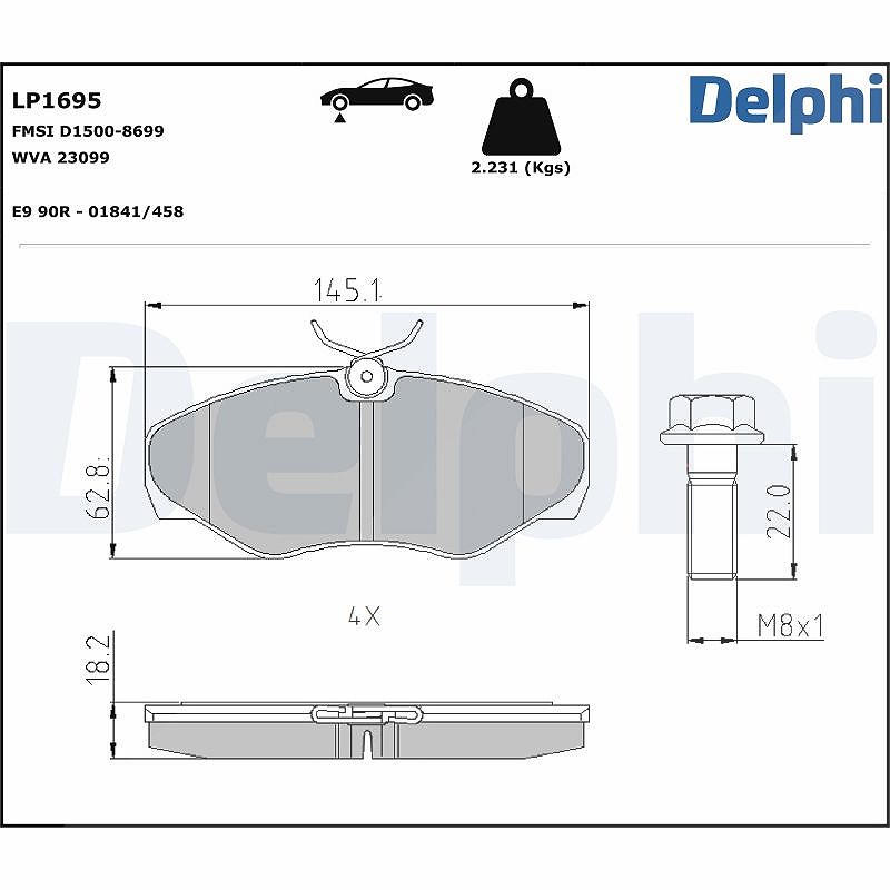 Delphi Bremsbelagsatz, Scheibenbremse [Hersteller-Nr. LP1695] für Opel, Nissan, Vauxhall, Renault