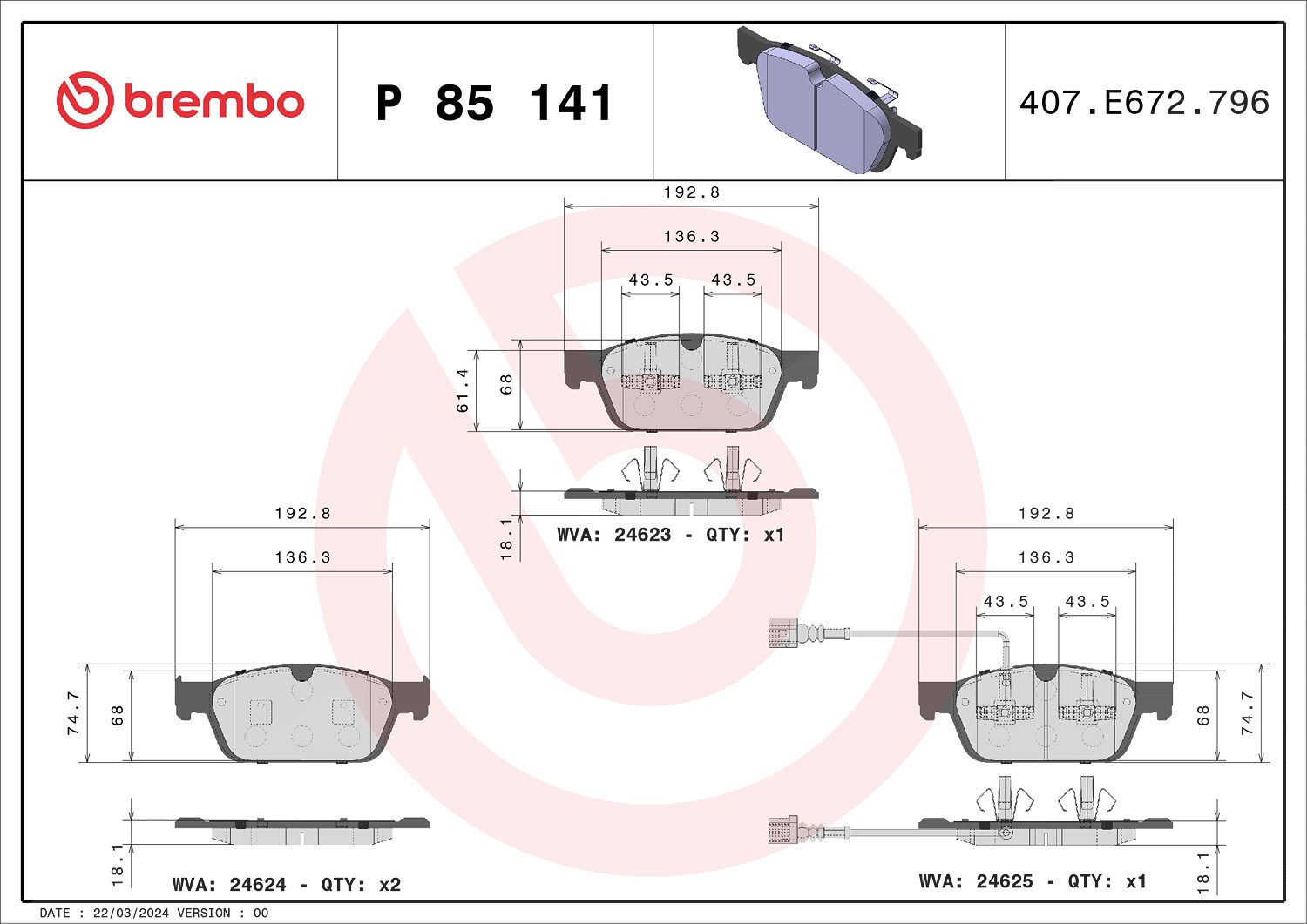 Brembo Bremsbeläge vorne (Satz) [Hersteller-Nr. P85141] für VW