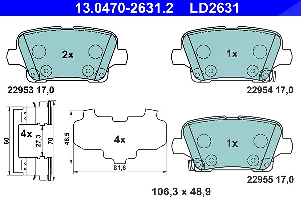 Ate CERAMIC Bremsbelagsatz hinten [Hersteller-Nr. 13.0470-2631.2] für Opel, Vauxhall