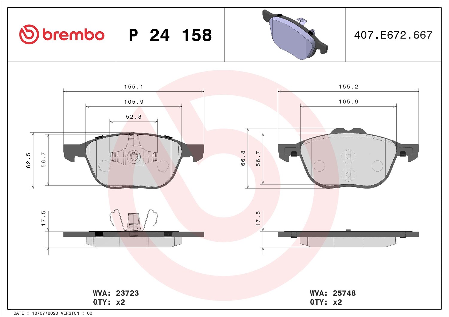 Brembo Bremsbeläge vorne (Satz) [Hersteller-Nr. P24158] für Ford