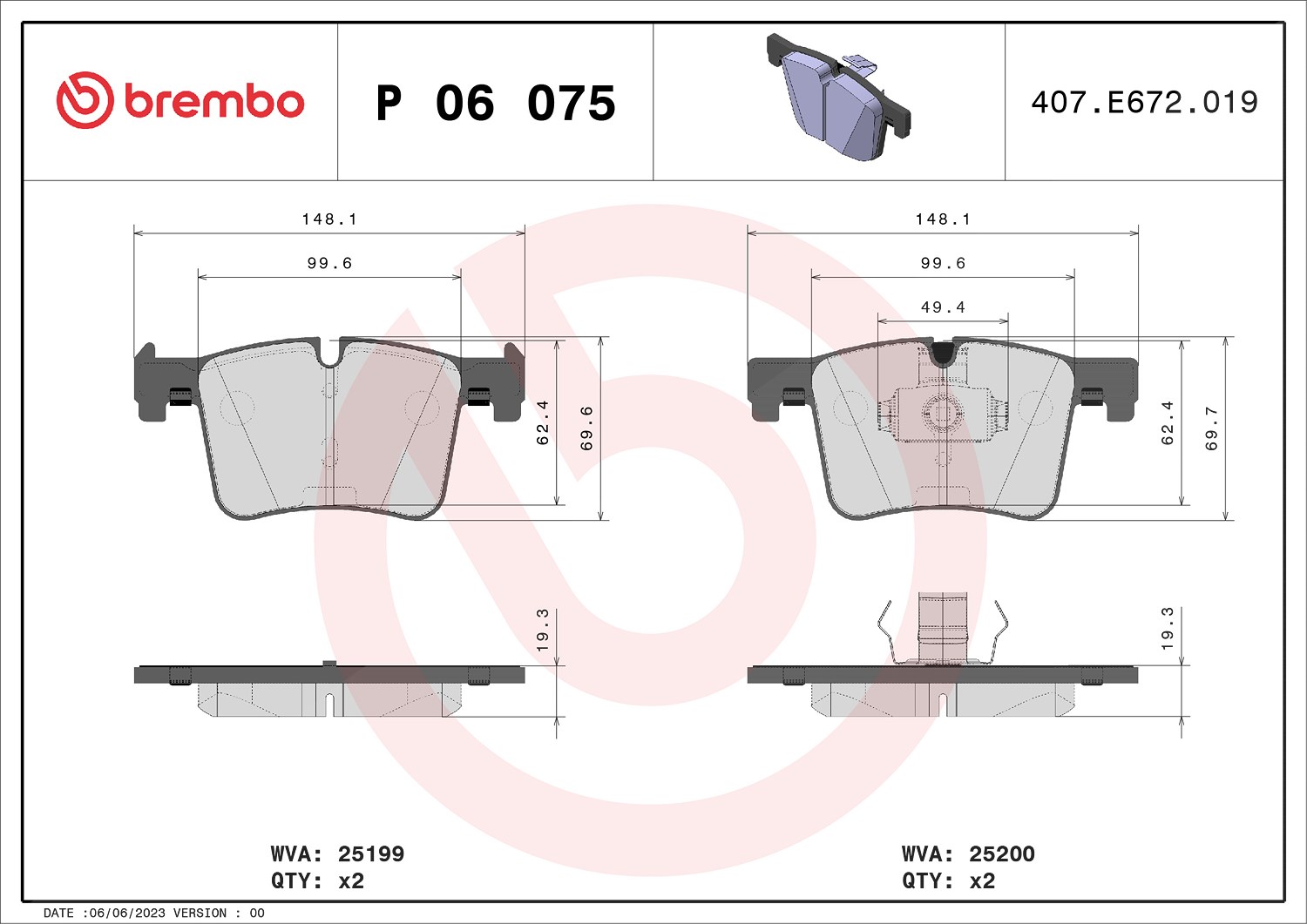 Brembo Bremsbelagsatz, Scheibenbremse [Hersteller-Nr. P06075X] für BMW