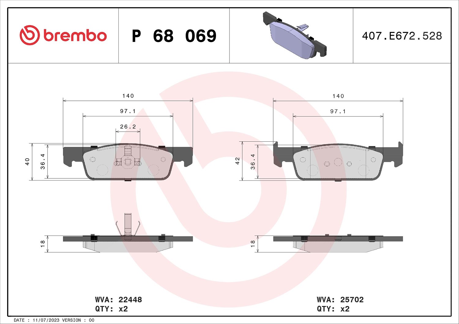 Brembo Bremsbelagsatz, Scheibenbremse [Hersteller-Nr. P68069] für Dacia, Renault