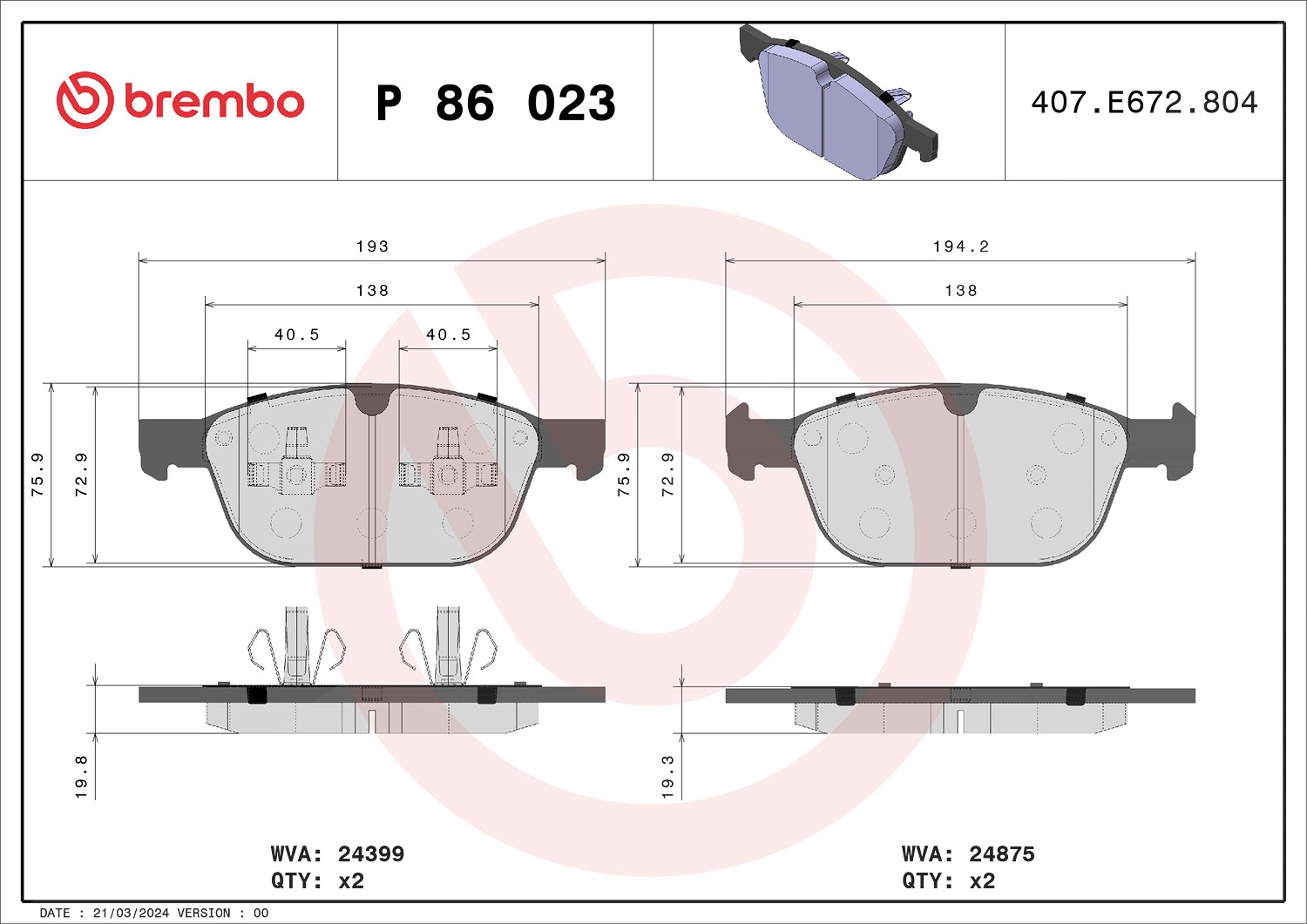 Brembo Bremsbeläge vorne (Satz) [Hersteller-Nr. P86023] für Volvo