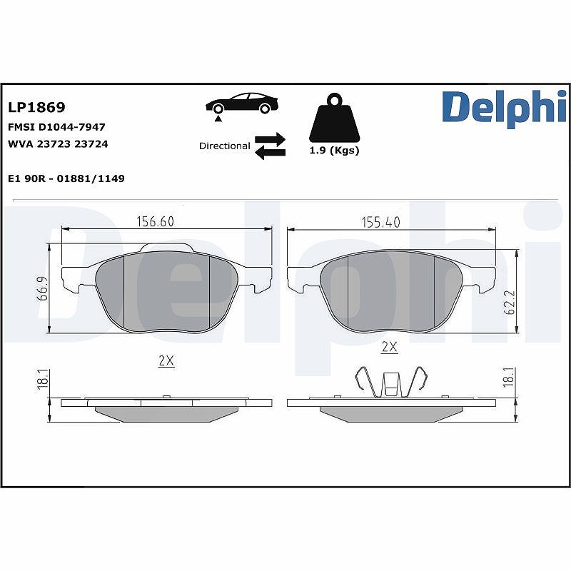 Delphi Bremsbelagsatz, Scheibenbremse [Hersteller-Nr. LP1869] für Mazda, Ford, Volvo