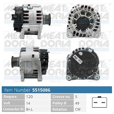 Meat & Doria Generator 120A [Hersteller-Nr. 5515086] für Dacia, Nissan, Renault, Volvo, Opel, Vauxhall