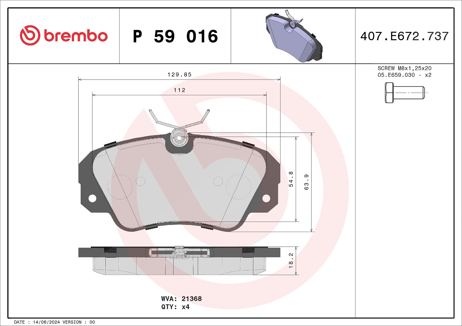 Brembo Bremsbelagsatz, Scheibenbremse [Hersteller-Nr. P59016] für Opel, Vauxhall