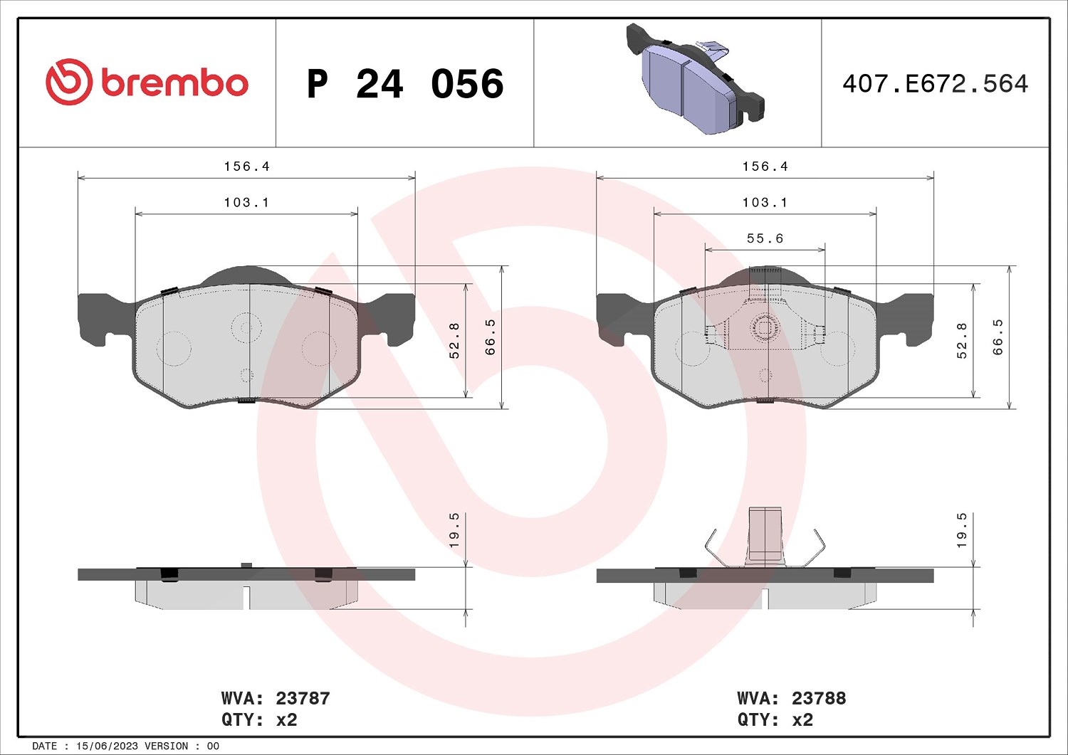 Brembo Bremsbelagsatz, Scheibenbremse [Hersteller-Nr. P24056] für Ford, Ford Usa, Mazda
