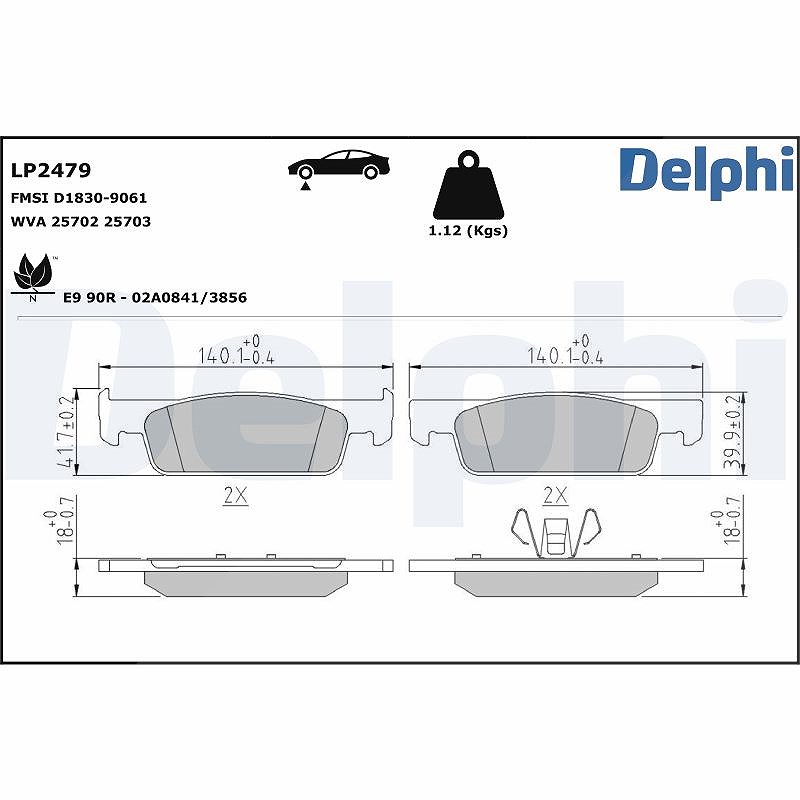 Delphi Bremsbeläge vorne (Satz) [Hersteller-Nr. LP2479] für Dacia, Renault, Citroën, Smart