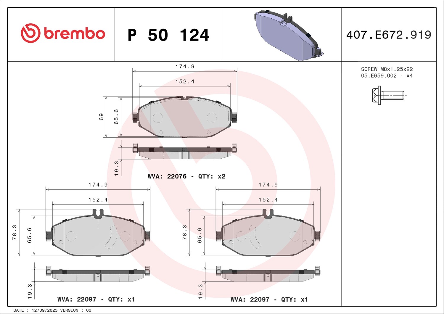 Brembo Bremsbelagsatz, Scheibenbremse [Hersteller-Nr. P50124] für Mercedes-Benz