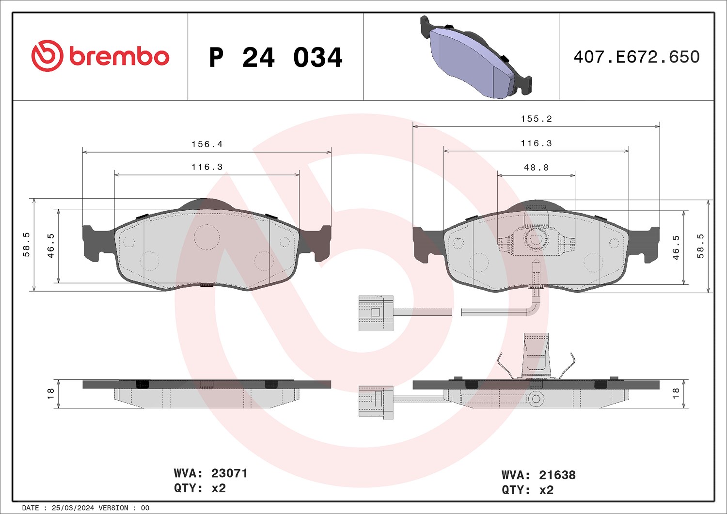 Brembo Bremsbelagsatz, Scheibenbremse [Hersteller-Nr. P24034] für Ford, Ford Usa