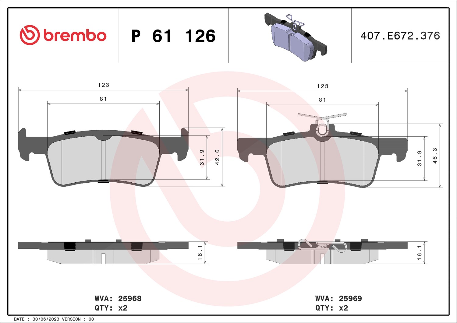 Brembo Bremsbelagsatz, Scheibenbremse [Hersteller-Nr. P61126] für Peugeot