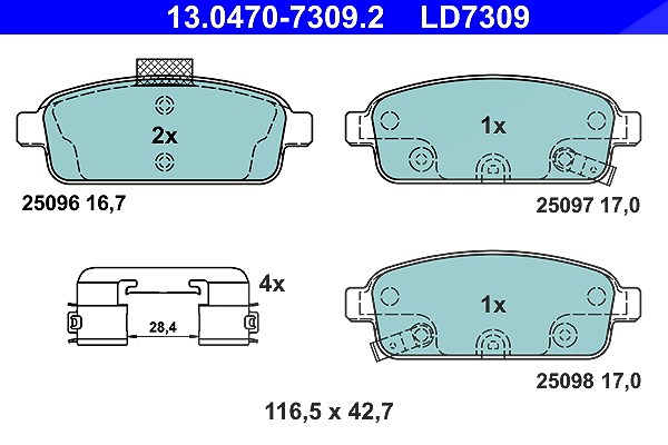 Ate CERAMIC Bremsbelagsatz hinten [Hersteller-Nr. 13.0470-7309.2] für Opel, Vauxhall