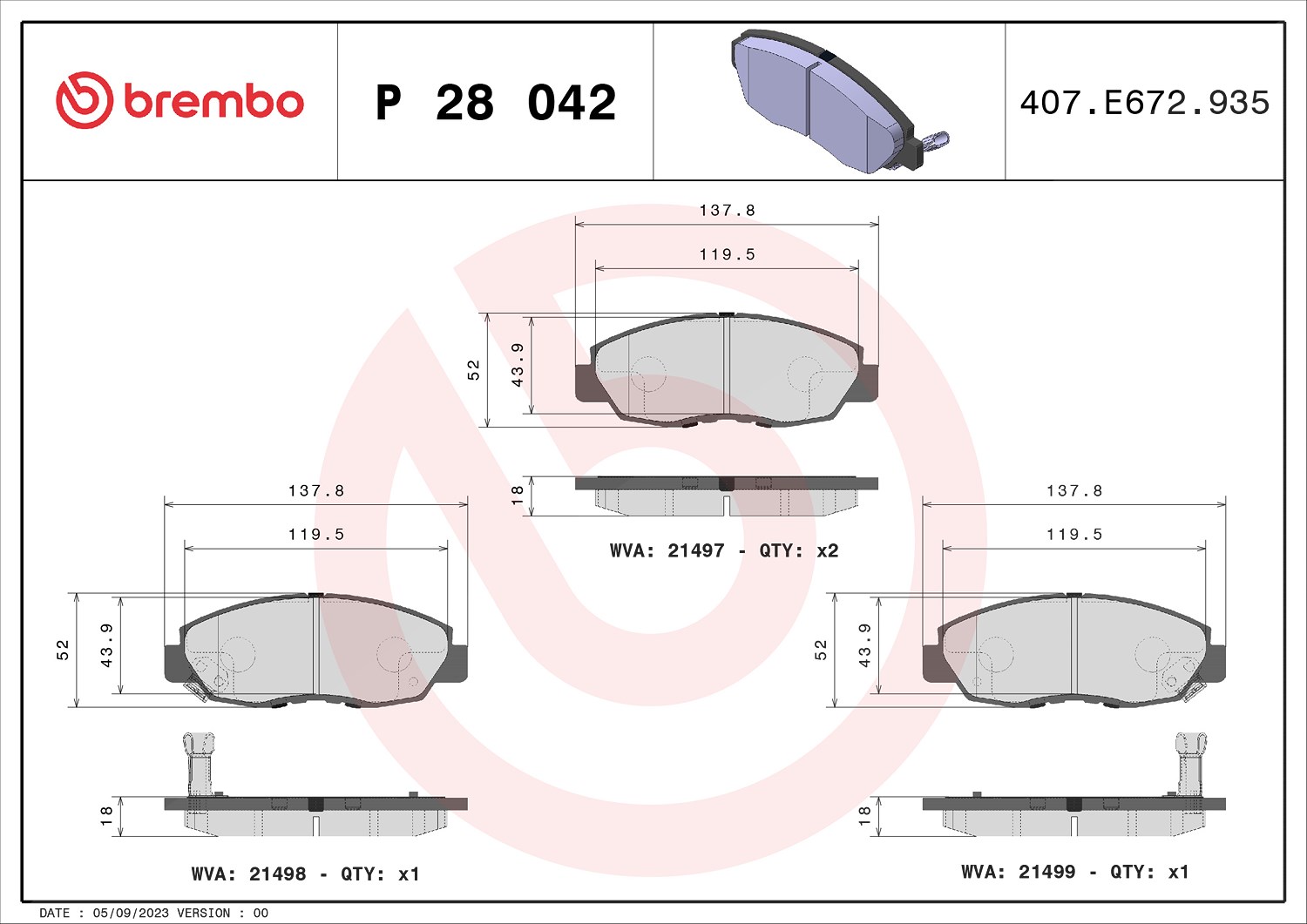 Brembo Bremsbelagsatz, Scheibenbremse [Hersteller-Nr. P28042] für Honda