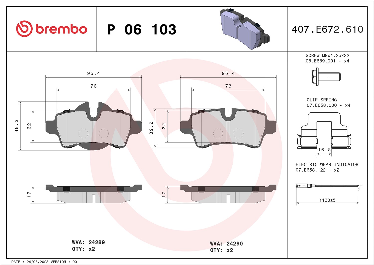 Brembo Bremsbelagsatz, Scheibenbremse [Hersteller-Nr. P06103] für Mini