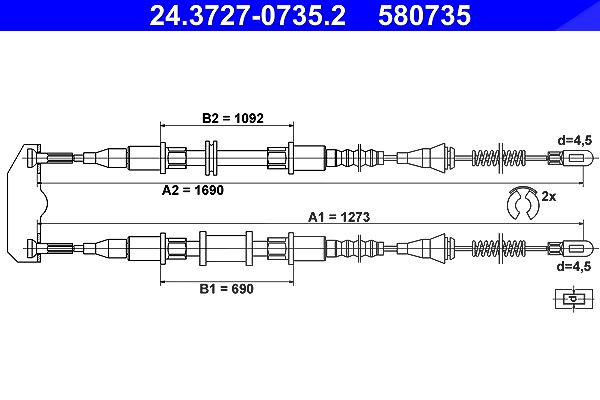 Ate Seilzug, Feststellbremse [Hersteller-Nr. 24.3727-0735.2] für Opel, Vauxhall