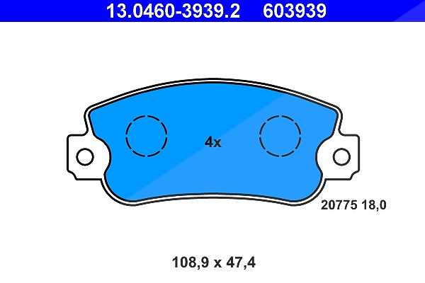 Ate Bremsbelagsatz, Scheibenbremse [Hersteller-Nr. 13.0460-3939.2] für Fiat, Seat