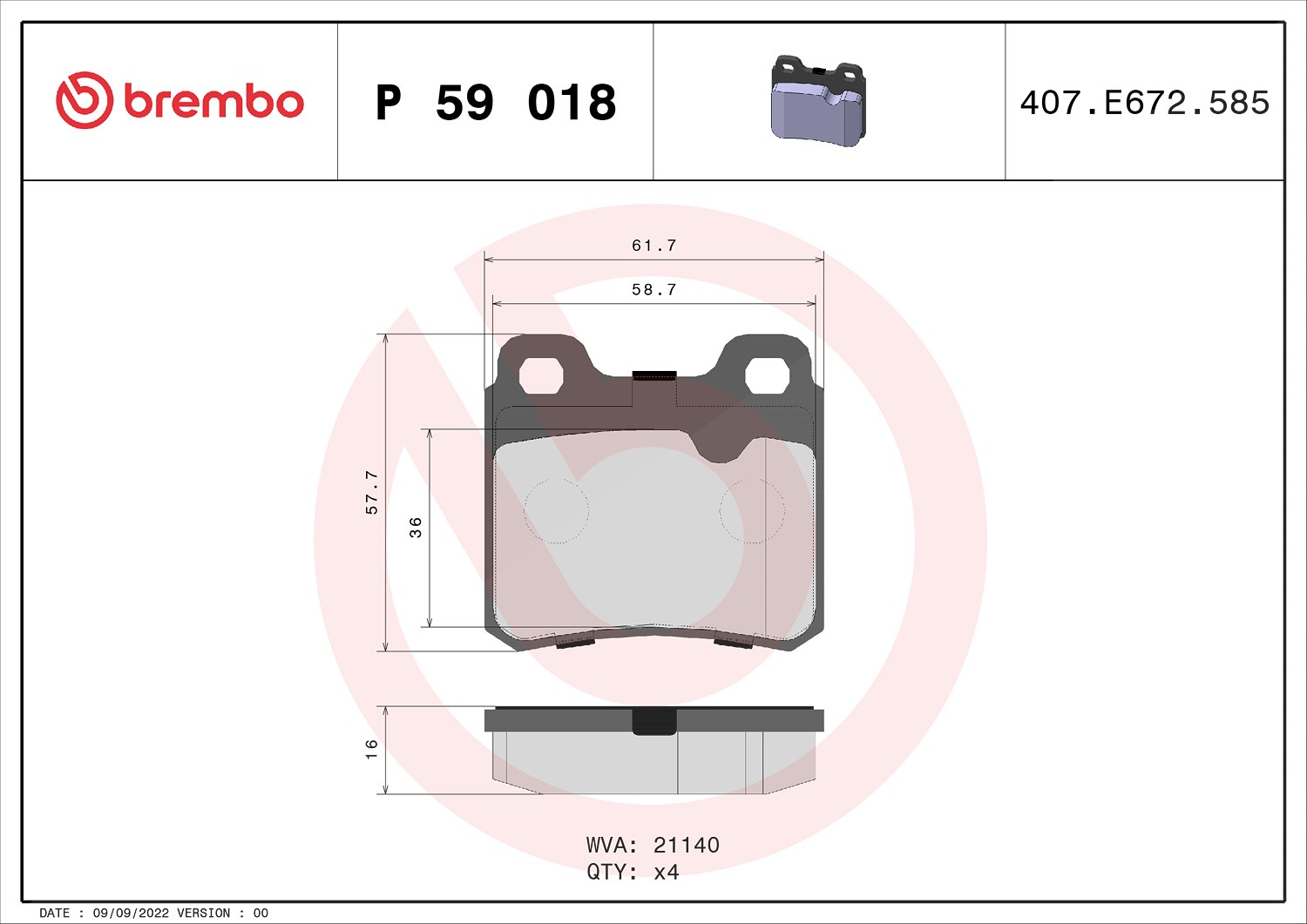 Brembo Bremsbelagsatz, Scheibenbremse [Hersteller-Nr. P59018] für Vauxhall, Opel, Saab