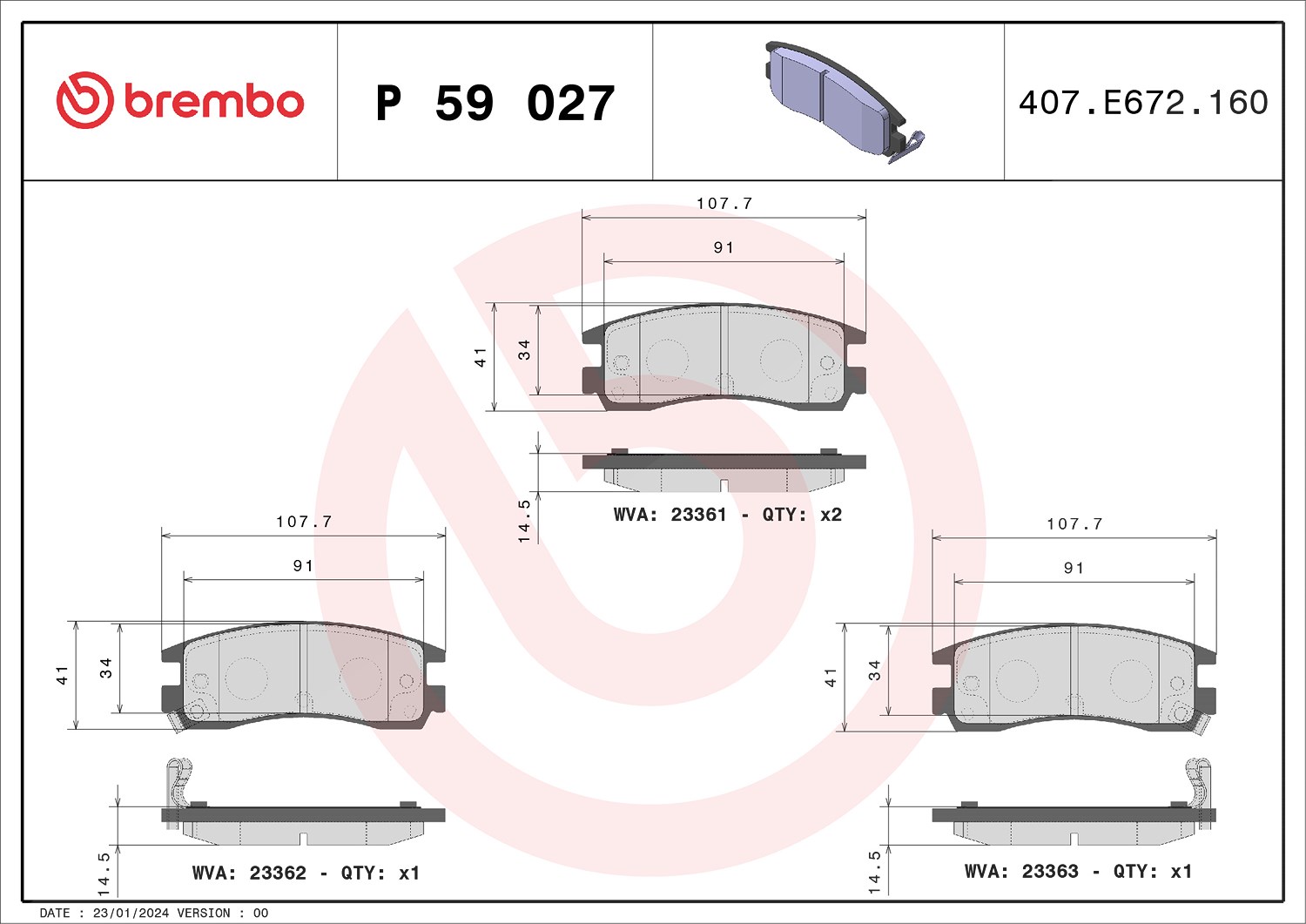 Brembo Bremsbelagsatz, Scheibenbremse [Hersteller-Nr. P59027] für Oldsmobile, Mega, Opel, Saturn, Cadillac, Pontiac, Mitsubishi, Buick, Vauxhall, Chev