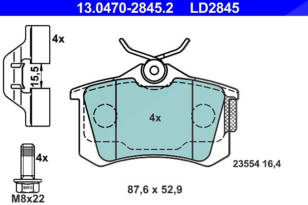 Ate CERAMIC Bremsbelagsatz hinten [Hersteller-Nr. 13.0470-2845.2] für Renault