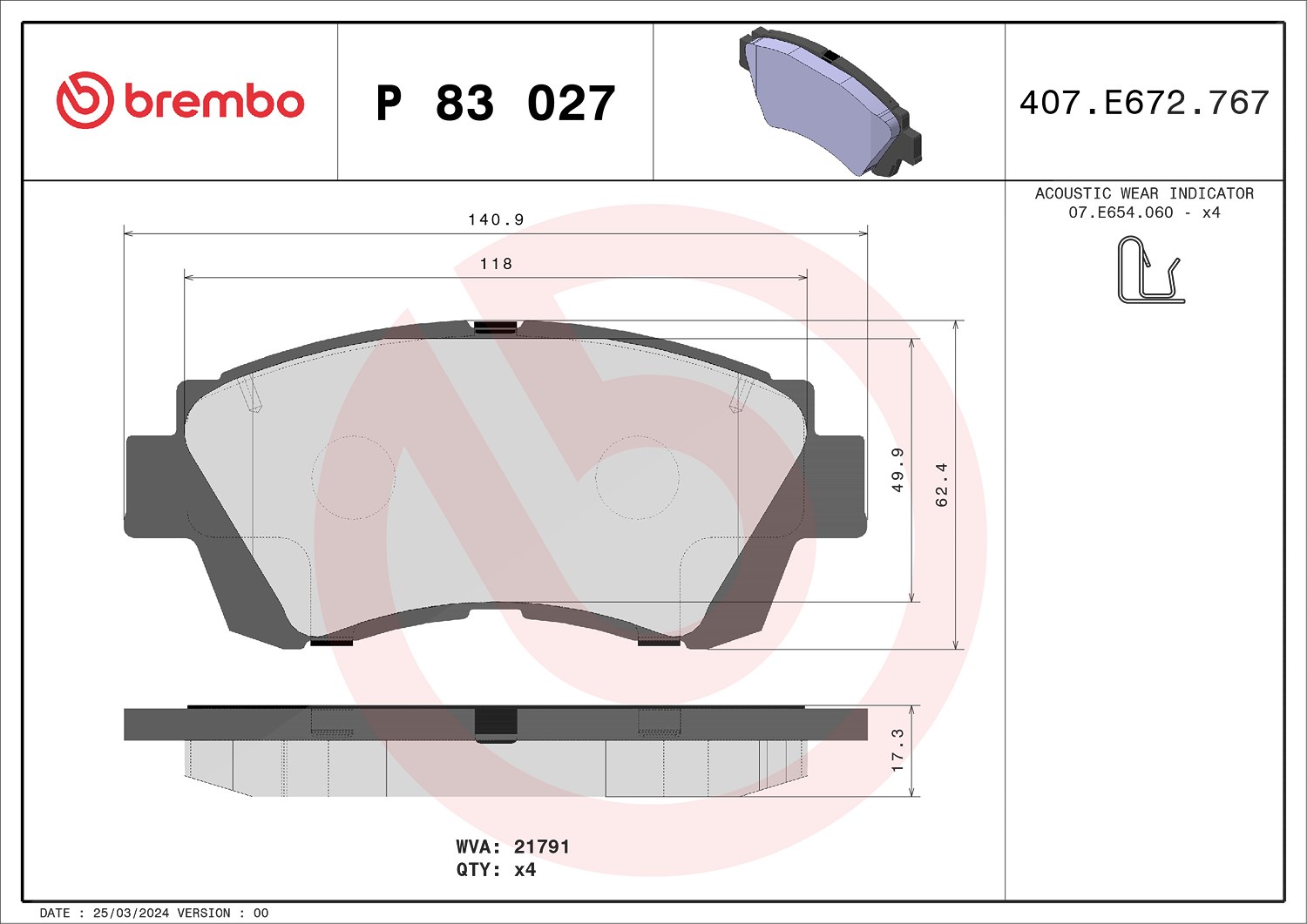 Brembo Bremsbelagsatz, Scheibenbremse [Hersteller-Nr. P83027] für Lexus, Toyota