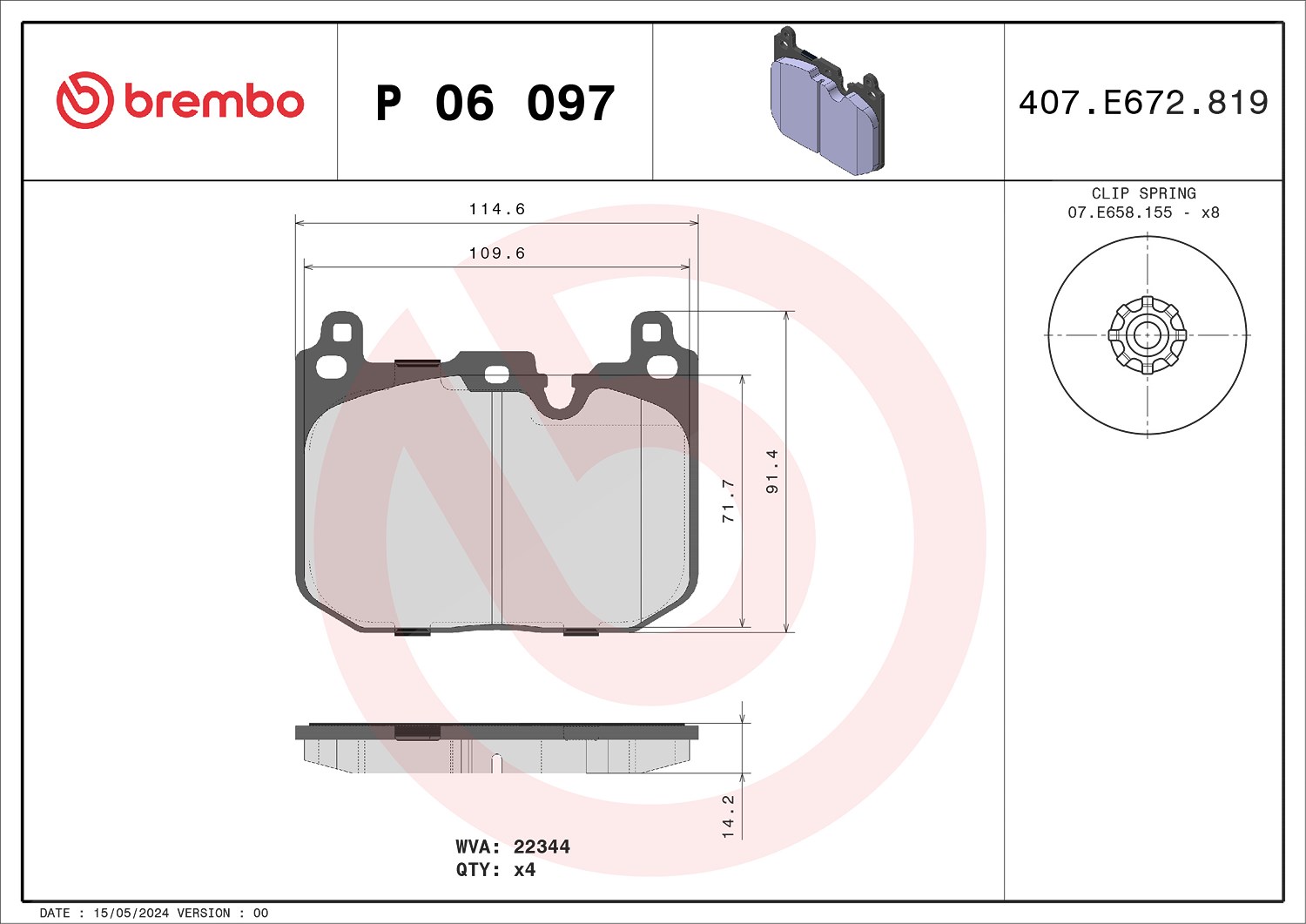 Brembo Bremsbelagsatz, Scheibenbremse [Hersteller-Nr. P06097] für BMW, Mini