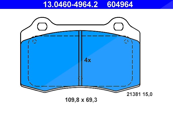 Ate Bremsbelagsatz, Scheibenbremse [Hersteller-Nr. 13.0460-4964.2] für Volvo, Jaguar, Citroën, Jeep, De Tomaso, Seat, Peugeot, Ds