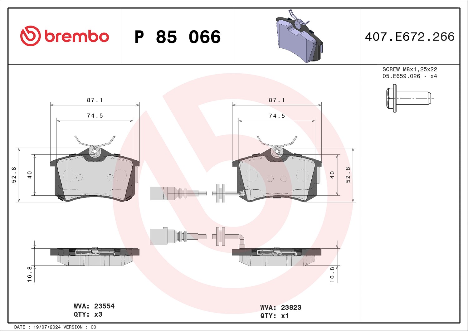 Brembo Bremsbelagsatz, Scheibenbremse [Hersteller-Nr. P85066] für Audi, Seat, Skoda, VW