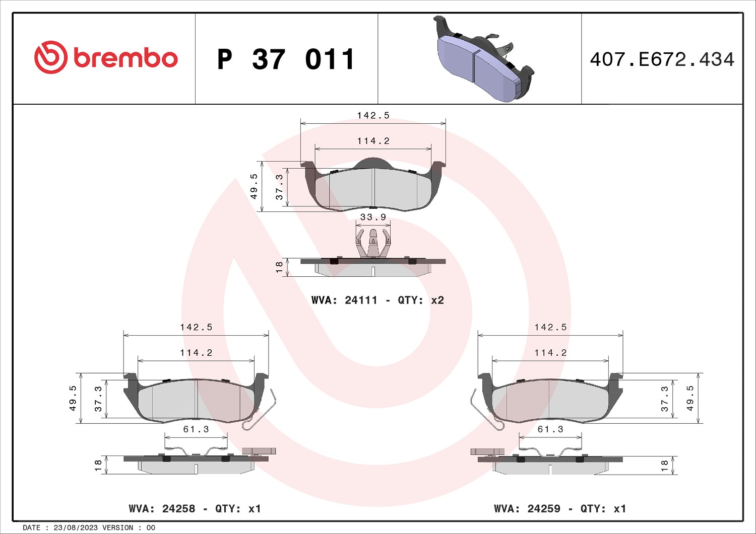 Brembo Bremsbelagsatz, Scheibenbremse [Hersteller-Nr. P37011] für Jeep
