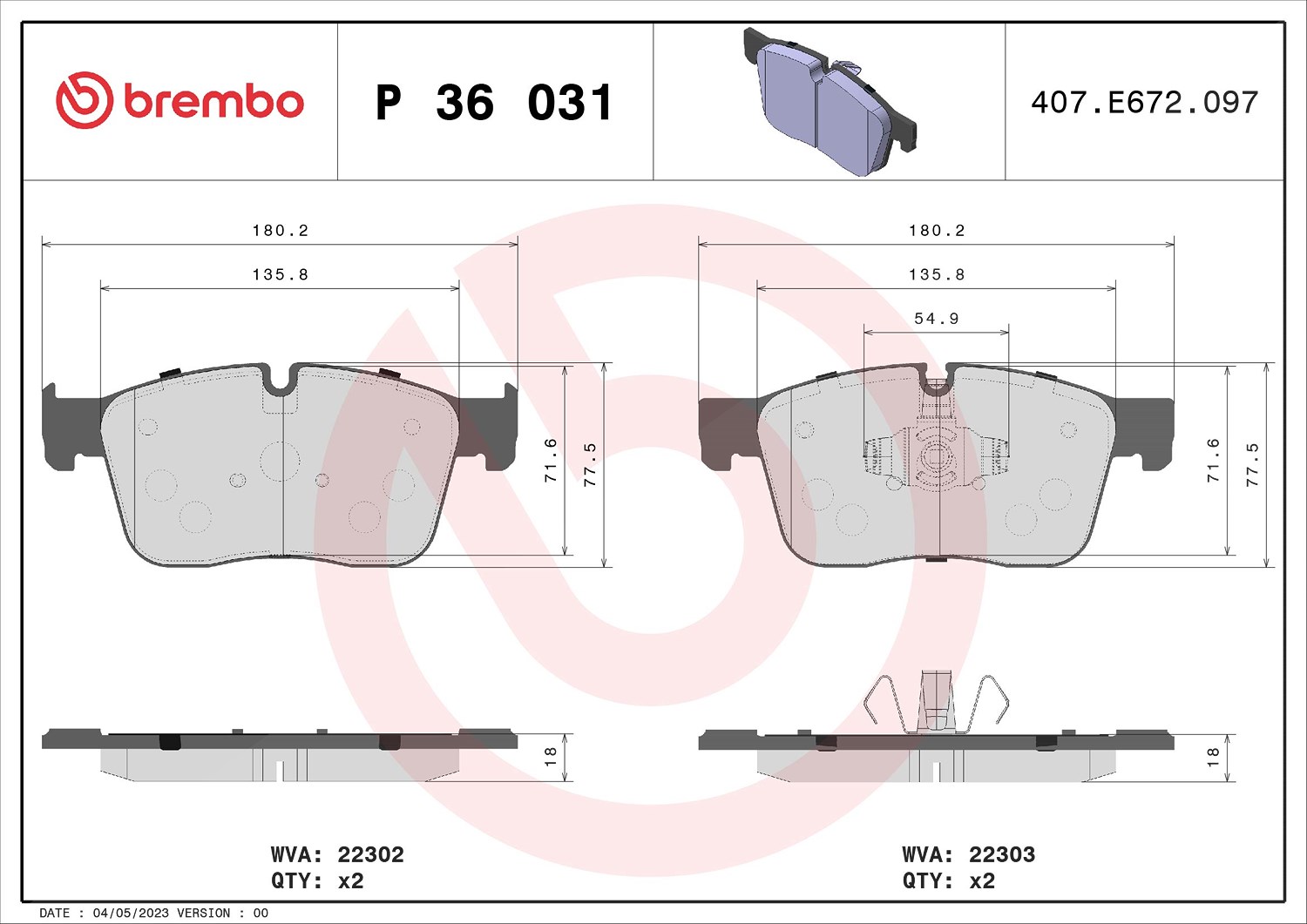 Brembo Bremsbelagsatz, Scheibenbremse [Hersteller-Nr. P36031] für Land Rover, Jaguar