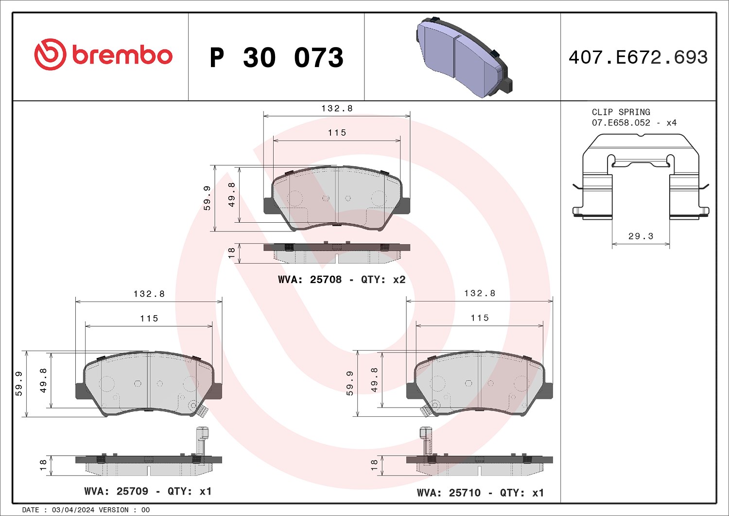 Brembo Bremsbelagsatz, Scheibenbremse [Hersteller-Nr. P30073X] für Hyundai, Kia