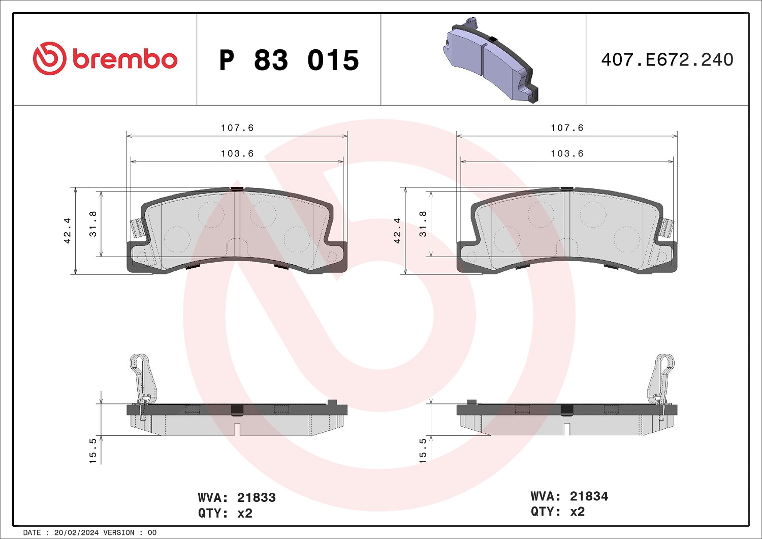Brembo Bremsbelagsatz, Scheibenbremse [Hersteller-Nr. P83015] für Lexus, Toyota