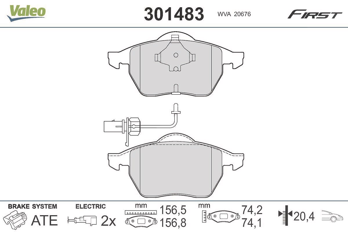 Valeo Bremsbelagsatz, Scheibenbremse [Hersteller-Nr. 301483] für VW, Audi, Seat, Skoda