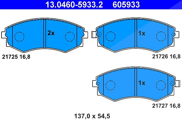 Ate Bremsbelagsatz, Scheibenbremse [Hersteller-Nr. 13.0460-5933.2] für Daewoo, Nissan, Hyundai, Kia