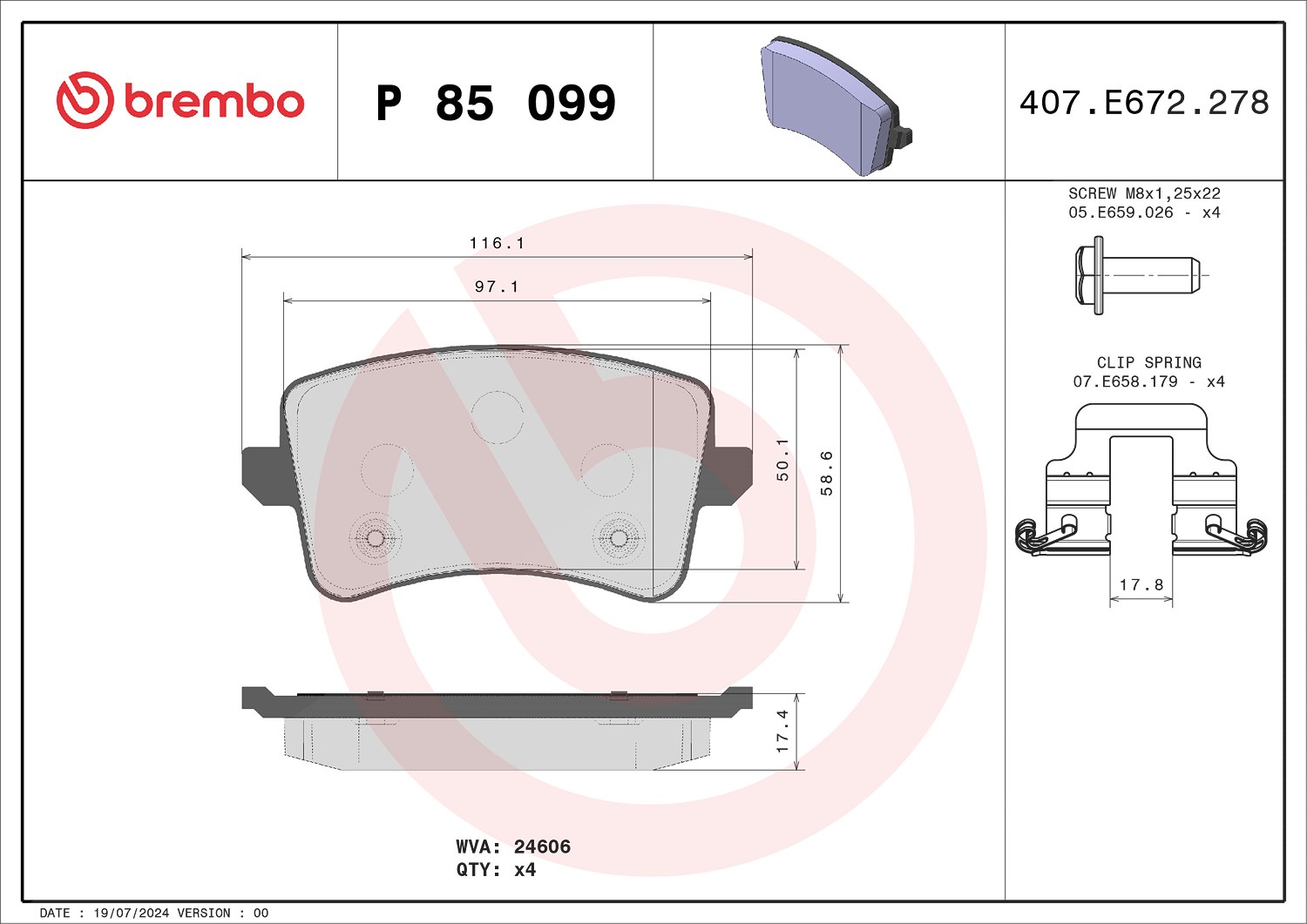 Brembo Bremsbelagsatz, Scheibenbremse [Hersteller-Nr. P85099X] für Audi