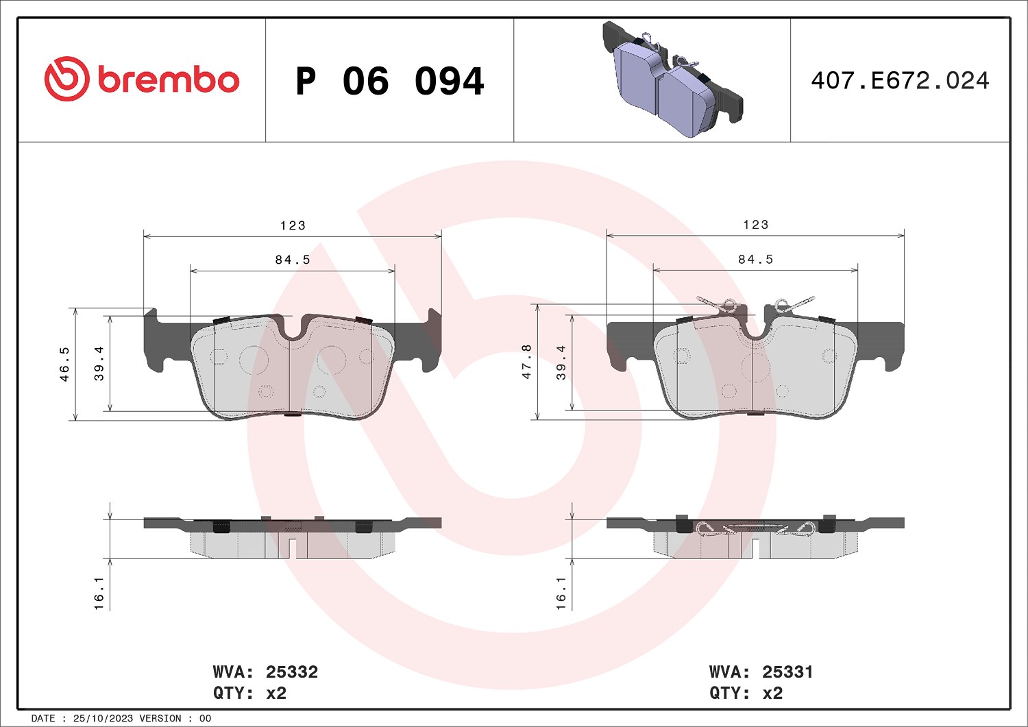 Brembo Bremsbelagsatz, Scheibenbremse [Hersteller-Nr. P06094] für BMW, Mini