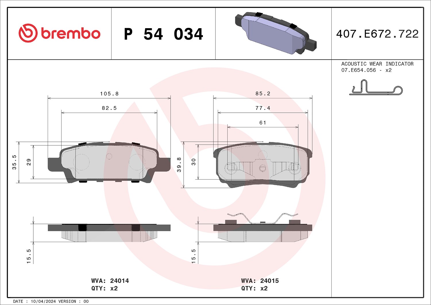 Brembo Bremsbelagsatz, Scheibenbremse [Hersteller-Nr. P54034] für Dodge, Mitsubishi, Jeep, Chrysler