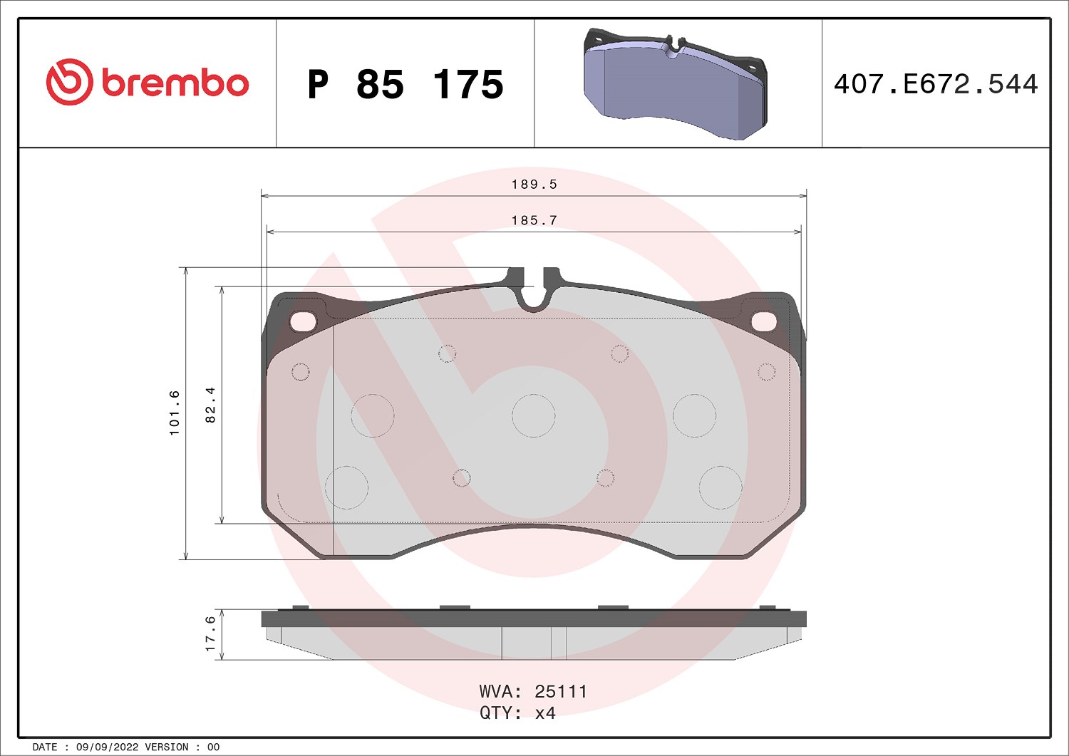 Brembo Bremsbelagsatz, Scheibenbremse [Hersteller-Nr. P85175] für Audi