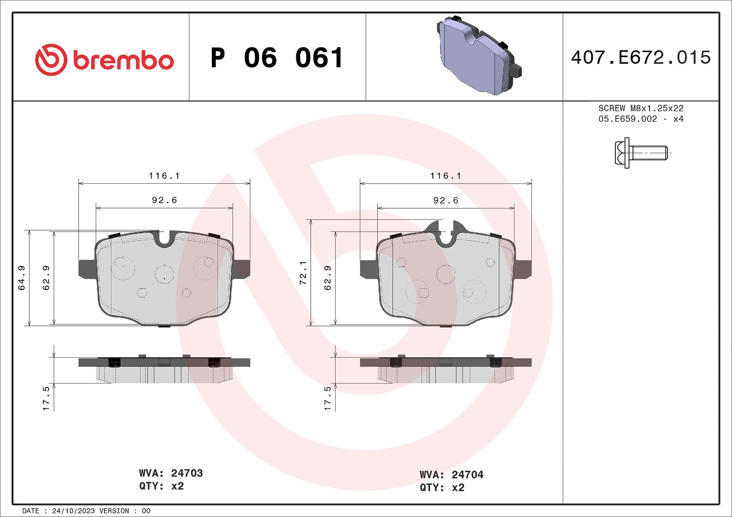 Brembo Bremsbeläge hinten (Satz) [Hersteller-Nr. P06061] für Alpina, BMW
