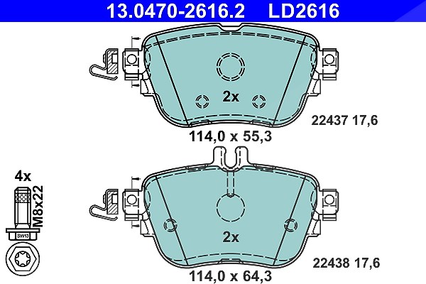 Ate CERAMIC Bremsbelagsatz hinten [Hersteller-Nr. 13.0470-2616.2] für Mercedes-Benz