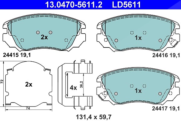 Ate CERAMIC Bremsbelagsatz vorne [Hersteller-Nr. 13.0470-5611.2] für Chevrolet, Opel, Saab, Vauxhall