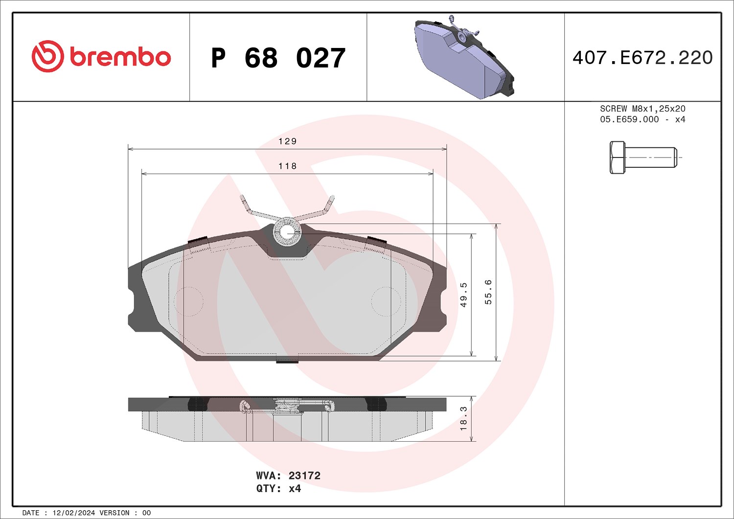 Brembo Bremsbeläge vorne (Satz) [Hersteller-Nr. P68027] für Renault
