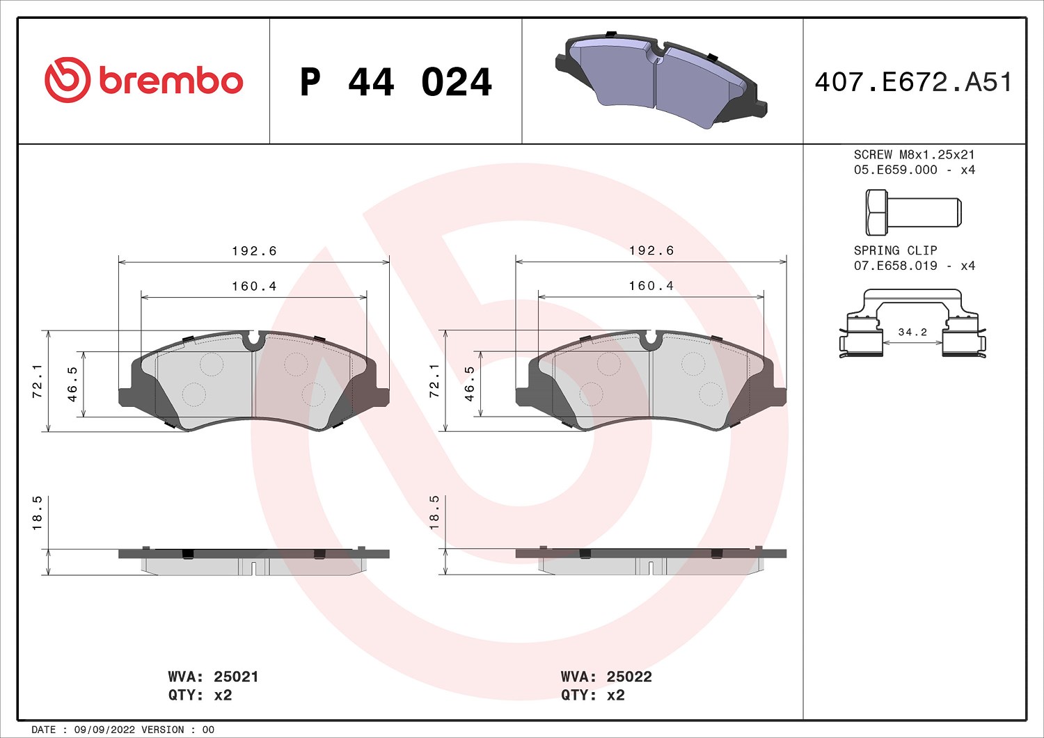 Brembo Bremsbelagsatz, Scheibenbremse [Hersteller-Nr. P44024] für Land Rover
