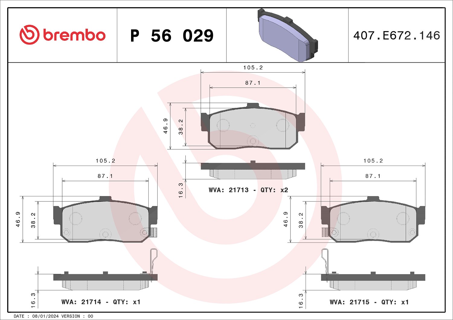 Brembo Bremsbelagsatz, Scheibenbremse [Hersteller-Nr. P56029] für Infiniti, Nissan