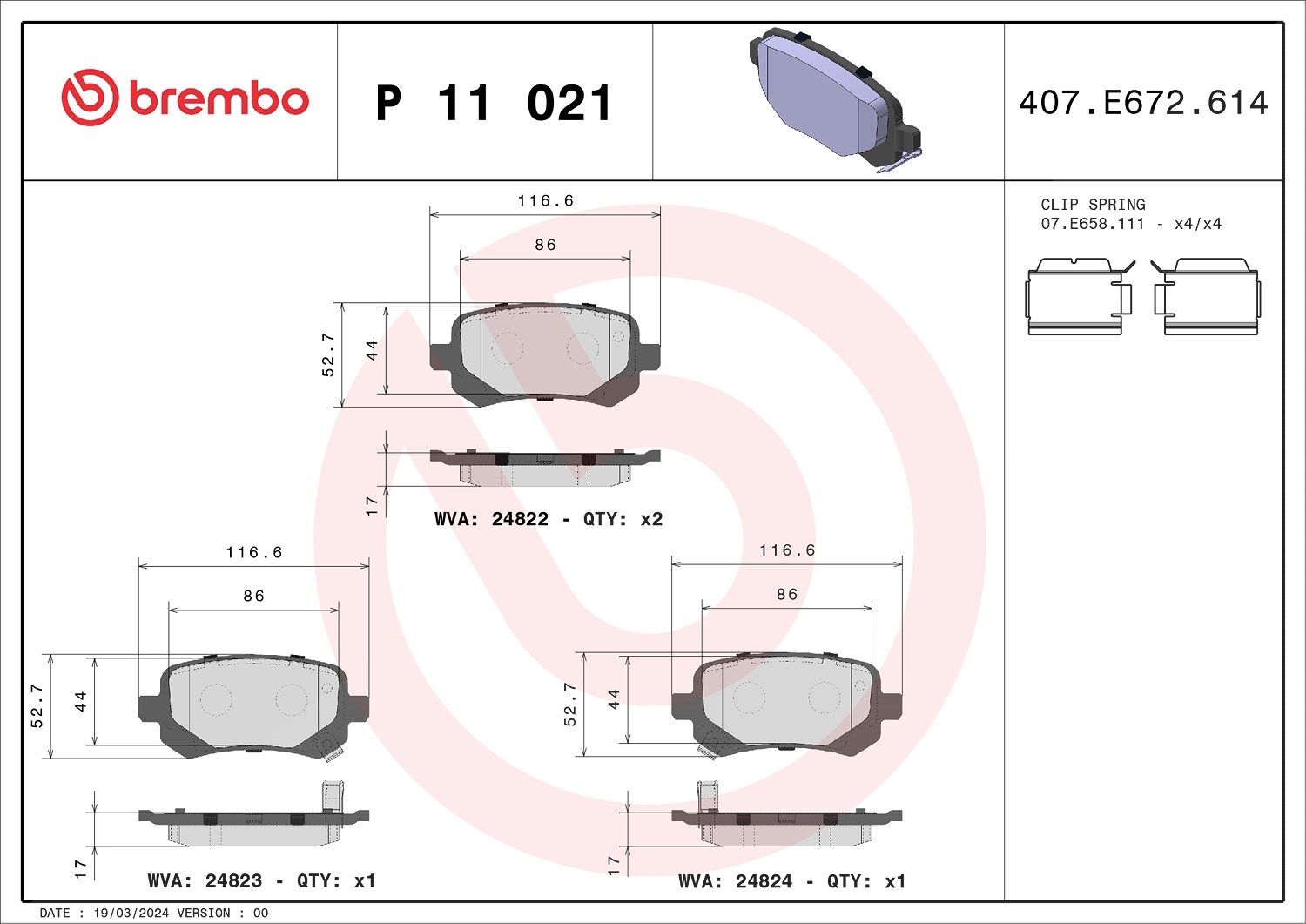 Brembo Bremsbeläge hinten (Satz) [Hersteller-Nr. P11021] für VW, Chrysler, Dodge, Fiat