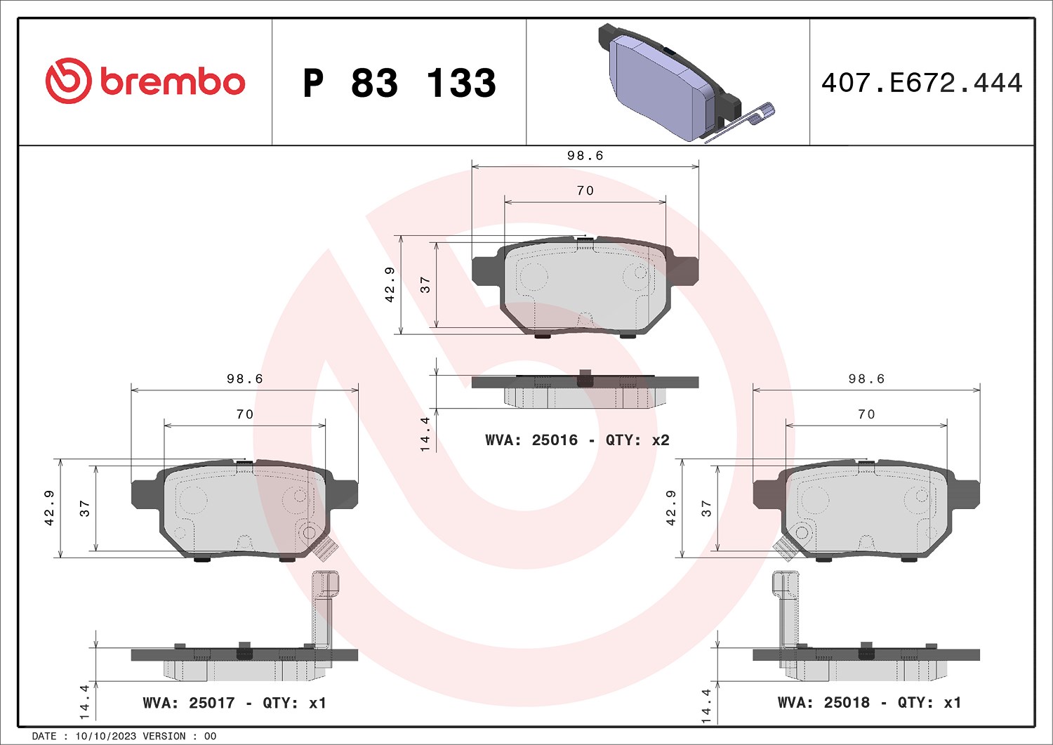 Brembo Bremsbelagsatz, Scheibenbremse [Hersteller-Nr. P83133] für Aston Martin, Lexus, Lifan, Subaru, Toyota, Baic