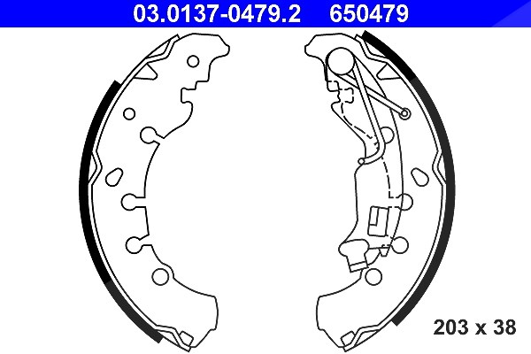 Ate Bremsbackensatz [Hersteller-Nr. 03.0137-0479.2] für Fiat, Opel, Vauxhall, Piaggio, Citroën, Chrysler, Lancia, Peugeot