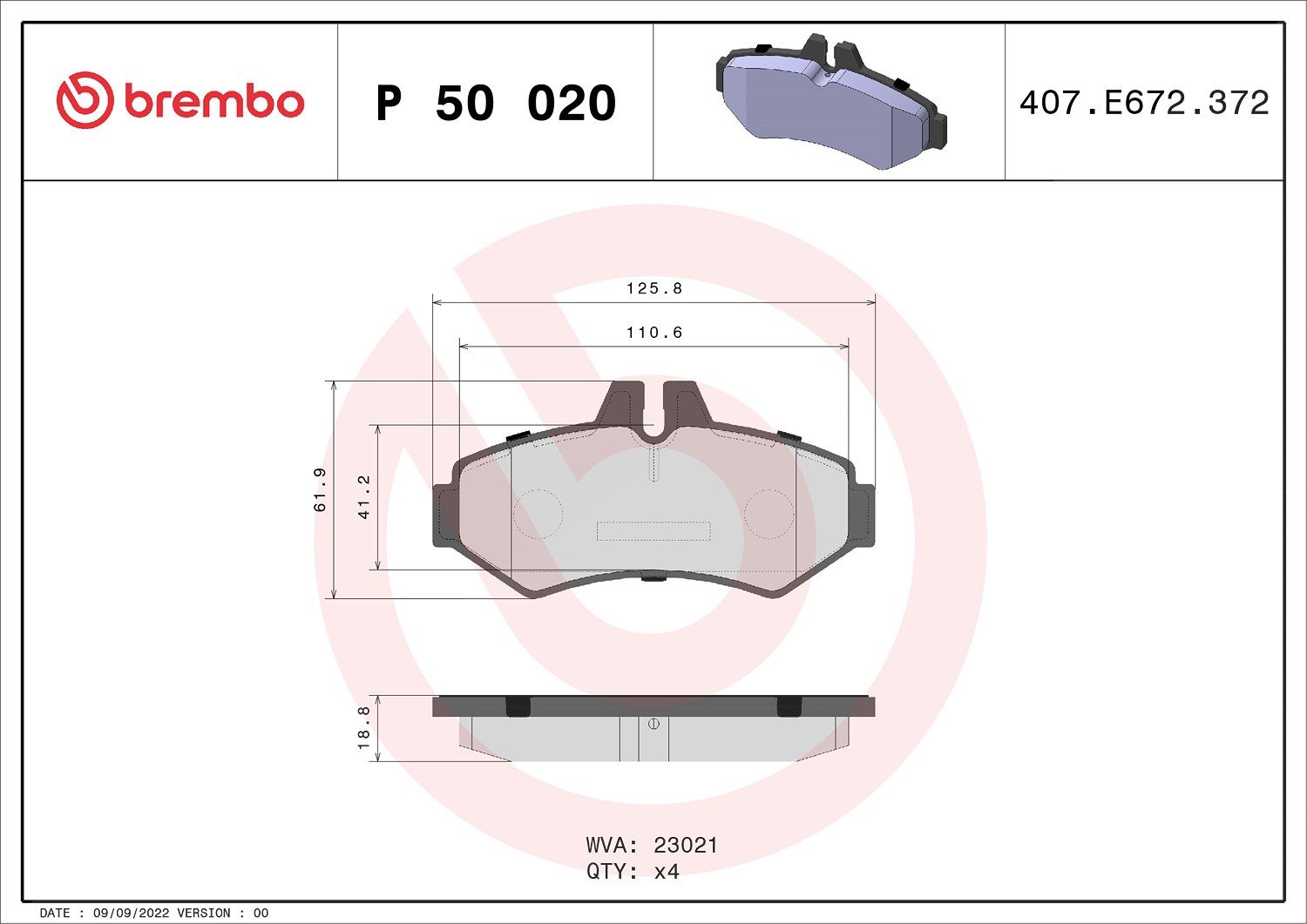 Brembo Bremsbelagsatz, Scheibenbremse [Hersteller-Nr. P50020] für Mercedes-Benz, Puch, VW