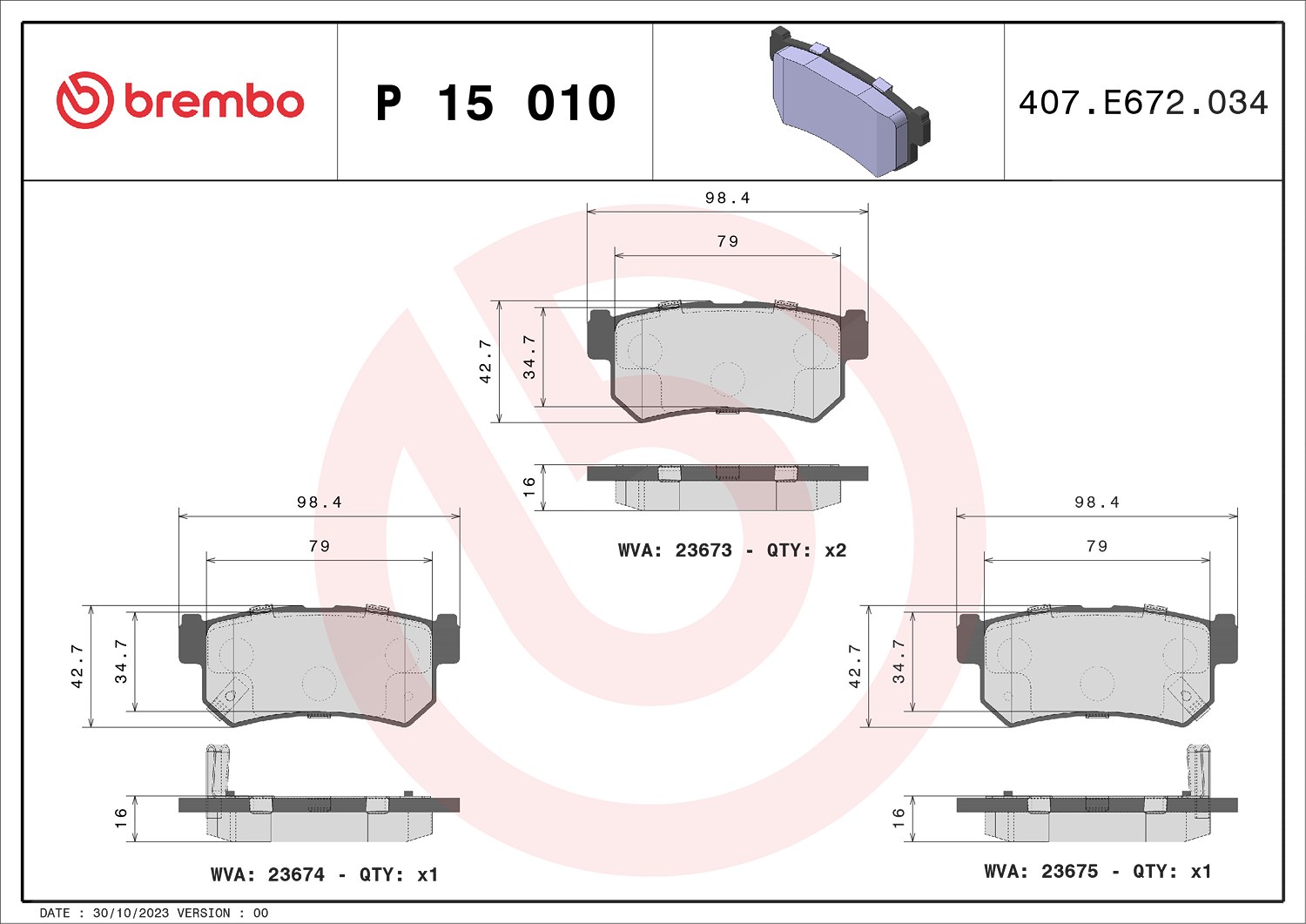 Brembo Bremsbelagsatz, Scheibenbremse [Hersteller-Nr. P15010] für Ssangyong, Daewoo