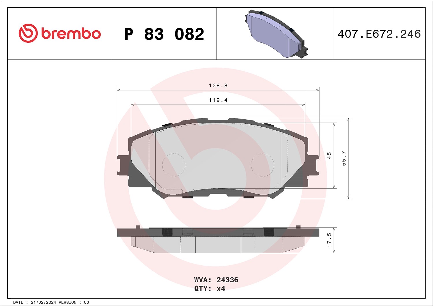 Brembo Bremsbelagsatz, Scheibenbremse [Hersteller-Nr. P83082] für Lexus, Toyota, Subaru