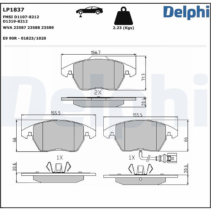 Delphi Bremsbelagsatz, Scheibenbremse [Hersteller-Nr. LP1837] für Audi, VW, Skoda, Seat
